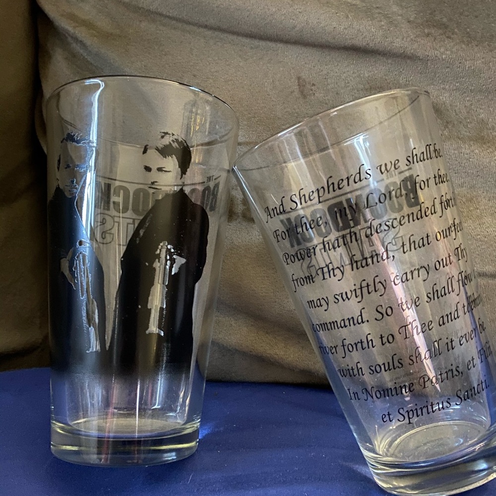 Boondock Saints prayer and brother pub glasses